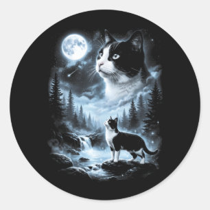 Tuxedo Cat Howling At Moon 90s Retro Classic Round Sticker