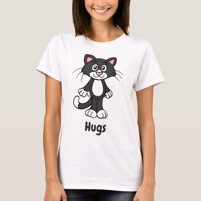 Tuxedo cat hugs tee shirt (Front)