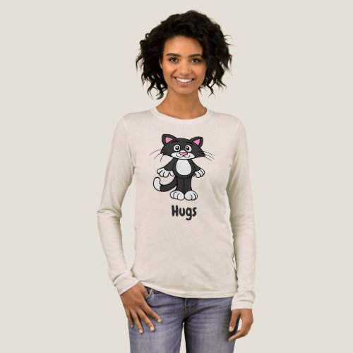 Tuxedo cat hugs tee shirt