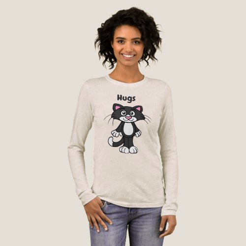 Tuxedo cat hugs tee shirt