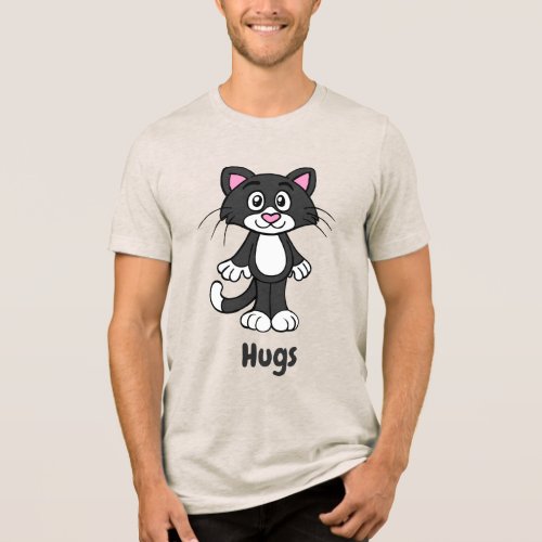 Tuxedo cat hugs tee shirt