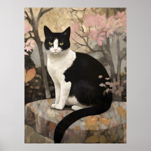 Tuxedo Cat in a Garden Poster