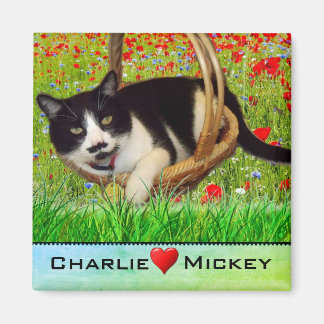 Tuxedo Cat in Basket Fridge Magnet