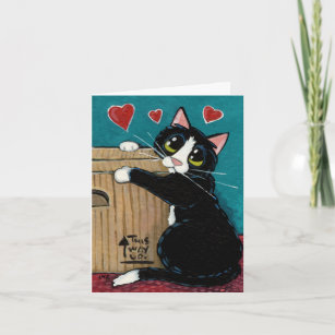 Tuxedo Cat in Love with Box Note Card