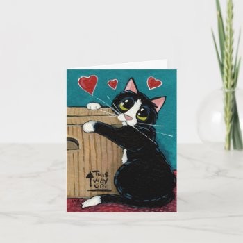 Tuxedo Cat In Love With Box Note Card by LisaMarieArt at Zazzle
