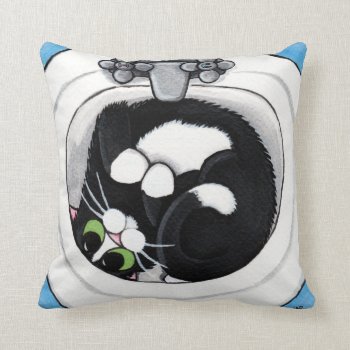 Tuxedo Cat In Sink Throw Pillow by LisaMarieArt at Zazzle