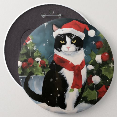 Tuxedo Cat in Snow Christmas Button