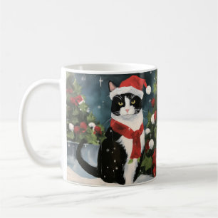 Tuxedo Cat in Snow Christmas Coffee Mug