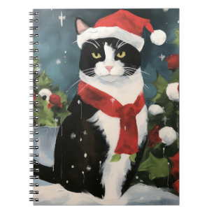 Tuxedo Cat in Snow Christmas Notebook