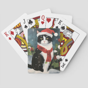 Tuxedo Cat in Snow Christmas Poker Cards