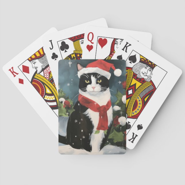 Tuxedo Cat in Snow Christmas Poker Cards (Back)