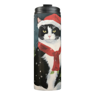 Tuxedo Cat in Snow Christmas Thermal Tumbler