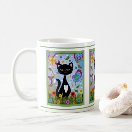 Tuxedo Cat In The Garden Coffee Mug