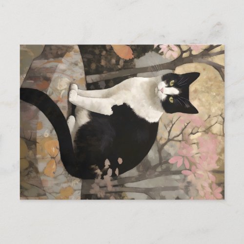 Tuxedo Cat in the Garden Postcard