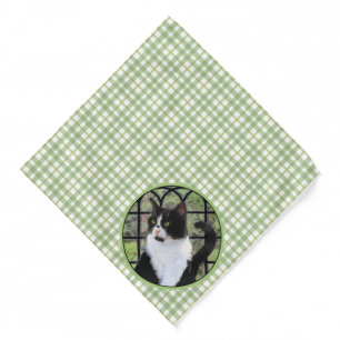 Tuxedo Cat in Window Painting Cute Original Art Bandana