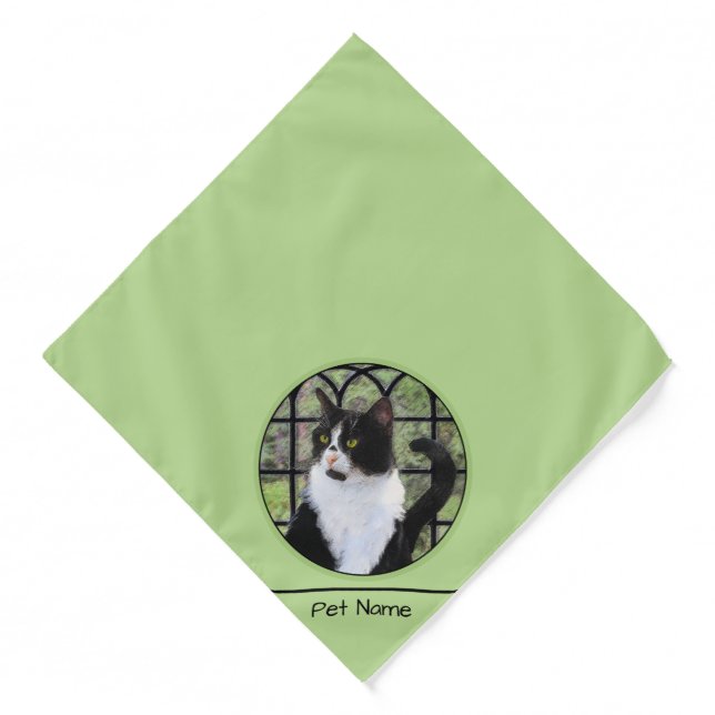 Tuxedo Cat in Window Painting Cute Original Art Bandana (Front)