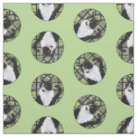 Tuxedo Cat in Window Painting Cute Original Art Fabric