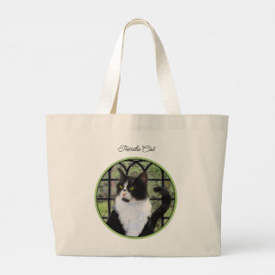 Tuxedo Cat in Window Painting Cute Original Art Large Tote Bag