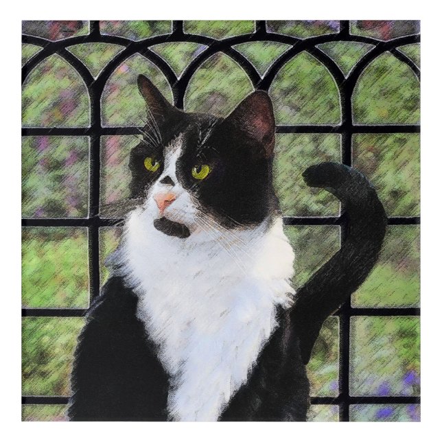 Tuxedo Cat in Window Painting Original Animal Art (Front)