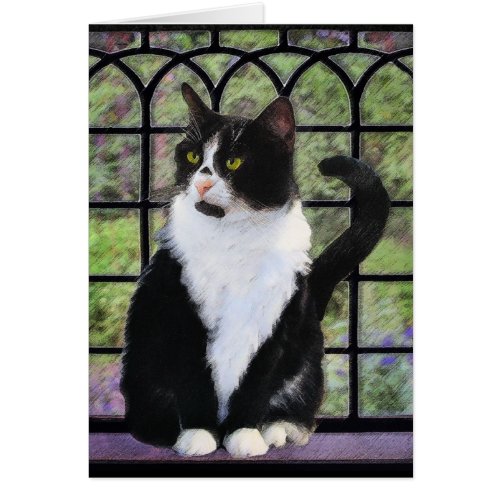 Tuxedo Cat in Window Painting Original Animal Art