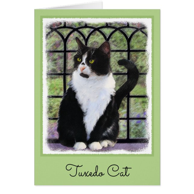 Tuxedo Cat in Window Painting Original Animal Art (Front)
