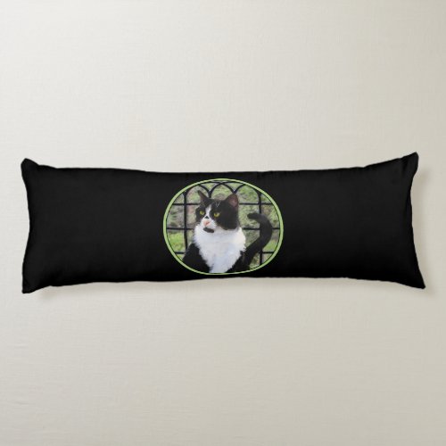 Tuxedo Cat in Window Painting Original Animal Art Body Pillow