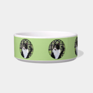 Tuxedo Cat in Window Painting Original Animal Art Bowl