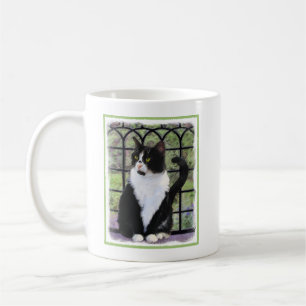 Tuxedo Cat in Window Painting Original Animal Art Coffee Mug