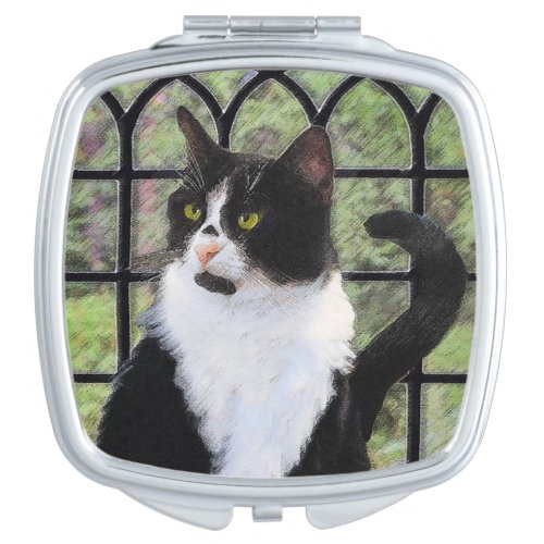 Tuxedo Cat in Window Painting Original Animal Art Compact Mirror