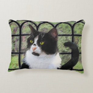 Tuxedo Cat in Window Painting Original Animal Art Decorative Pillow
