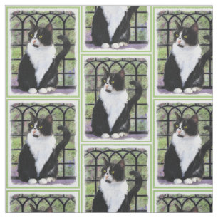 Tuxedo Cat in Window Painting Original Animal Art Fabric