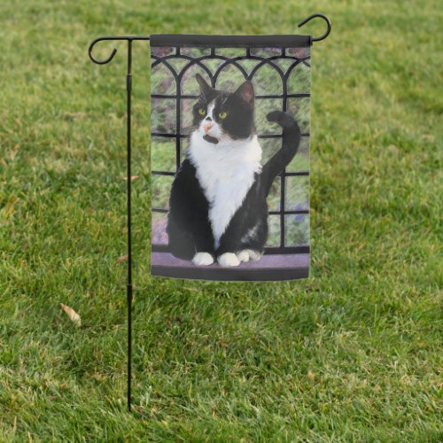 Tuxedo Cat in Window Painting Original Animal Art Garden Flag
