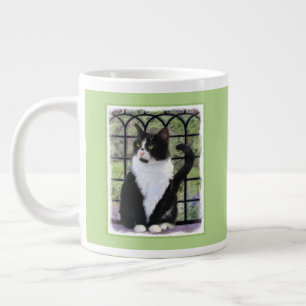 Tuxedo Cat in Window Painting Original Animal Art Giant Coffee Mug