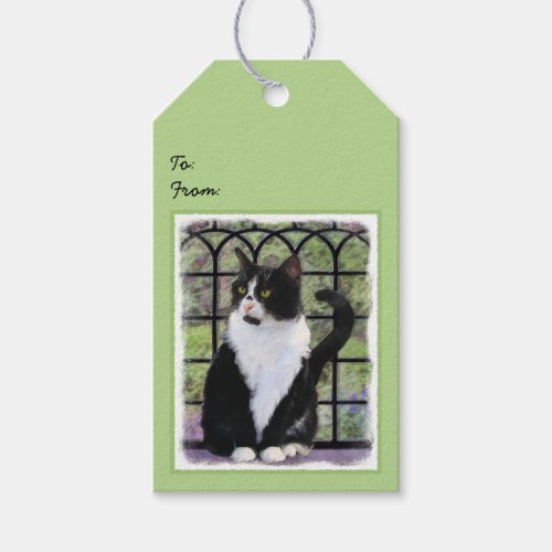 Tuxedo Cat in Window Painting Original Animal Art Gift Tags