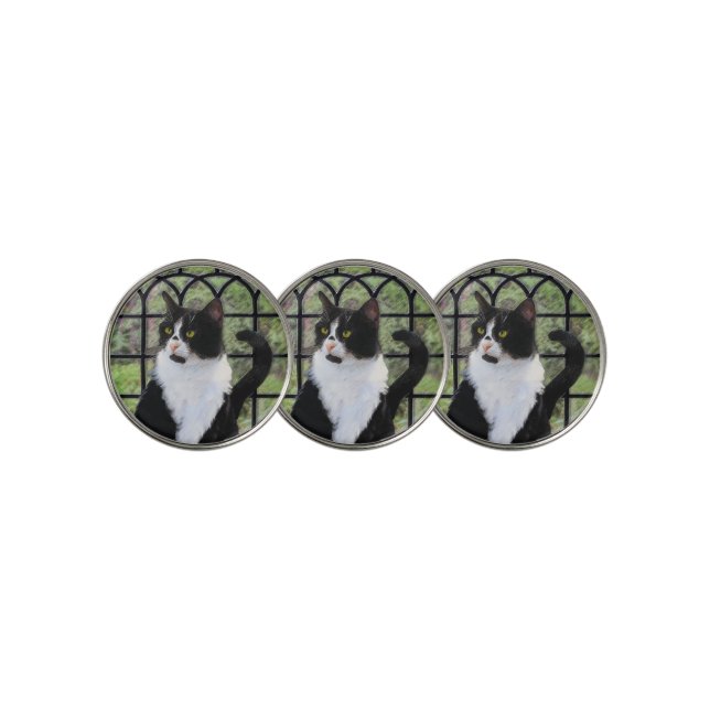 Tuxedo Cat in Window Painting Original Animal Art Golf Ball Marker (3 Up)