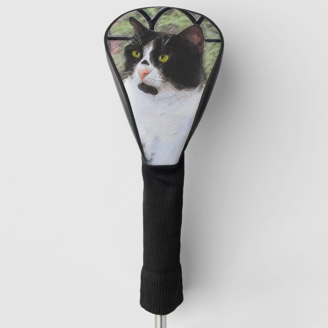 Tuxedo Cat in Window Painting Original Animal Art Golf Head Cover (Front)