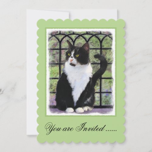 Tuxedo Cat in Window Painting Original Animal Art Invitation