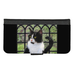 Tuxedo Cat in Window Painting Original Animal Art iPhone 8/7 Wallet Case