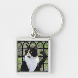 Tuxedo Cat in Window Painting Original Animal Art Keychain