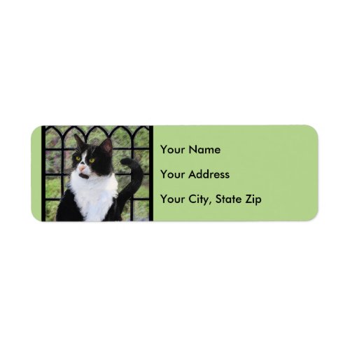 Tuxedo Cat in Window Painting Original Animal Art Label