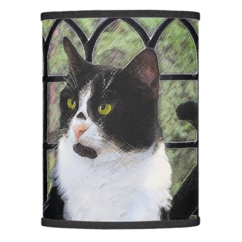 Tuxedo Cat in Window Painting Original Animal Art Lamp Shade
