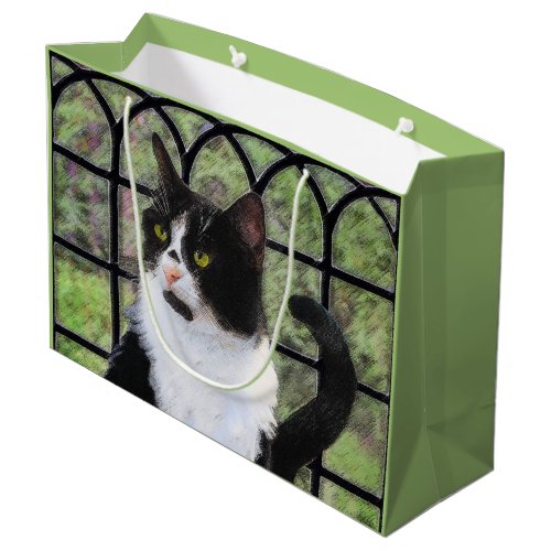 Tuxedo Cat in Window Painting Original Animal Art Large Gift Bag