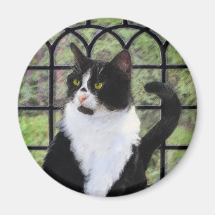 Tuxedo Cat in Window Painting Original Animal Art Magnet