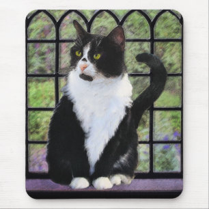 Tuxedo Cat in Window Painting Original Animal Art Mouse Pad