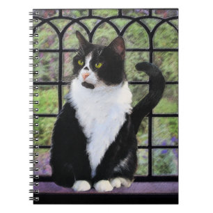 Tuxedo Cat in Window Painting Original Animal Art Notebook