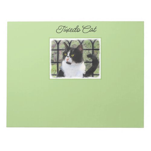 Tuxedo Cat in Window Painting Original Animal Art Notepad