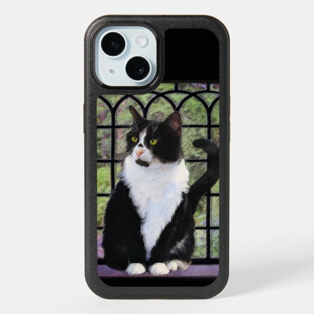Tuxedo Cat in Window Painting Original Animal Art Otterbox iPhone Case (Back)