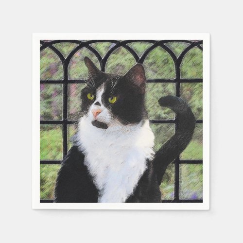 Tuxedo Cat in Window Painting Original Animal Art Paper Napkins