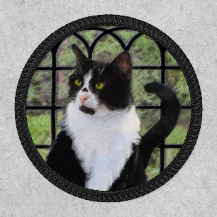 Tuxedo Cat in Window Painting Original Animal Art Patch