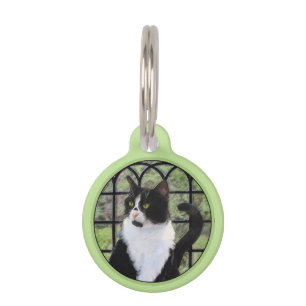 Tuxedo Cat in Window Painting Original Animal Art Pet ID Tag